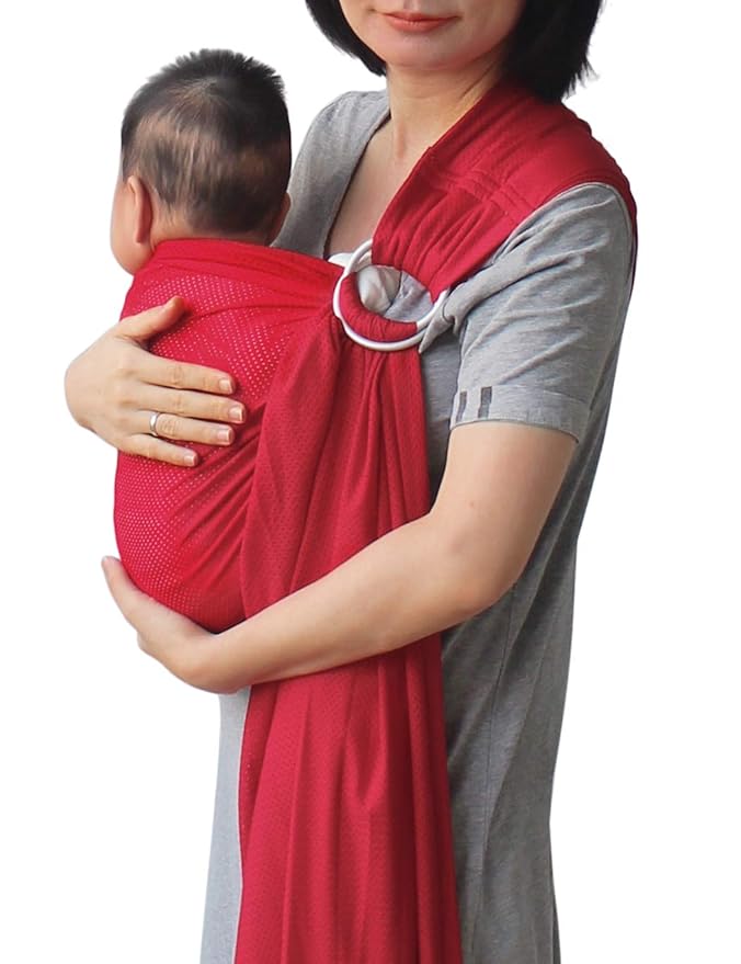 Baby Water Ring Sling Carrier | Lightweight Breathable Mesh Baby Wrap for Infant, Newborn, Kids and Toddlers | Perfect for Summer, Swimming, Pool, Beach | Great for Dad Too Red