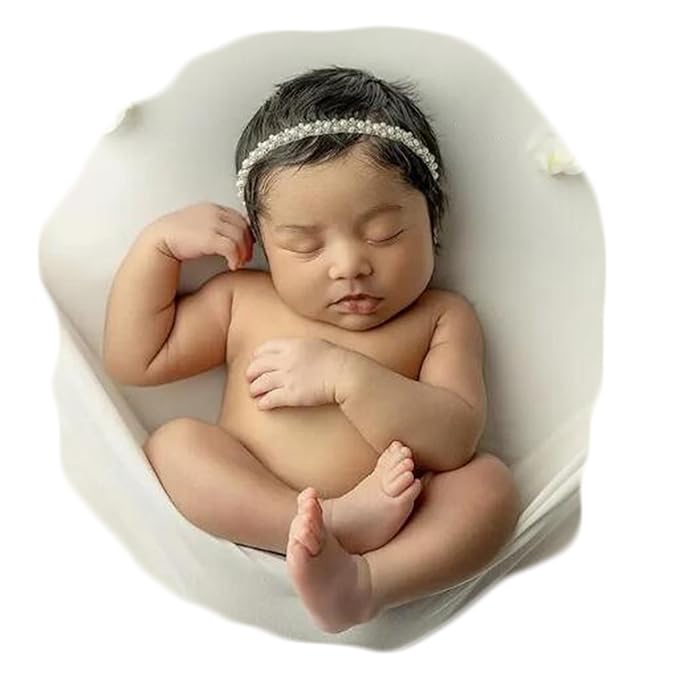 Zeroest Newborn Photography Props Baby Girl Photoshoots Pearl Headbands Infant Girl Photo Posing Beaded Headband Prop (Ivory, One Size)