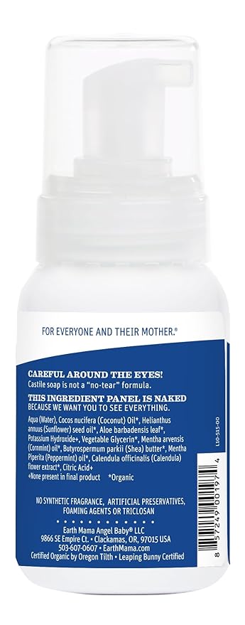 Earth Mama Wild Peppermint Hand & Body Wash | Foaming Castile Soap Liquid and Hand Soap, Made with Organic Wild Mint & Peppermint Oil, 5.3 fl oz (2-Pack)