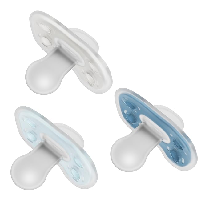 Dr. Brown's Advantage One-Piece Silicone Baby Pacifier, Fully Symmetrical Soother, Blue/Blue/Gray/Pink/Pink/Ecru, 0-6m, BPA Free, 6 Pack
