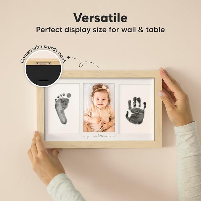 Inkless Hand and Footprint Kit, Boy, Girl, Newborn Keepsake - No Mess Ink Pad for Baby Handprint, Clean Touch Paw Print Kit for Dog Picture Frame,Personalized Baby Christmas Shower Gifts(Ash Wood)