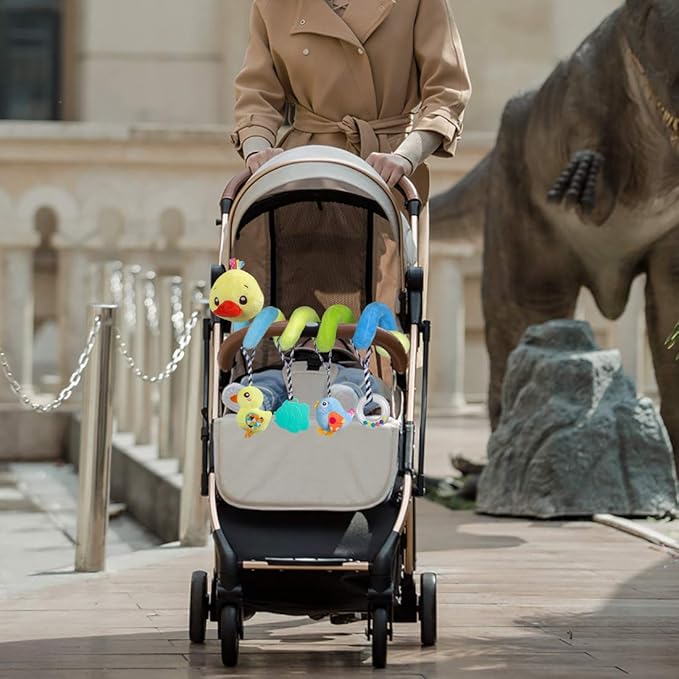 Caterbee Baby car seat Toys, Activity Spiral hangings pram Toys, Plush Crib Toys with Squeaky for boy or Girl (Duck)