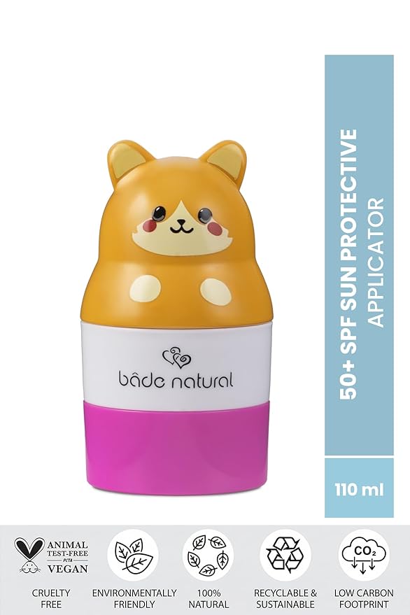 Bade Natural Refillable Cat-Shaped Sunscreen Applicator for Kids – 3.7 fl oz (110 ml) Roll-On Bottle – Empty, Reusable Dispenser for SPF Lotion – Soft Applicator Tip, Travel-Friendly