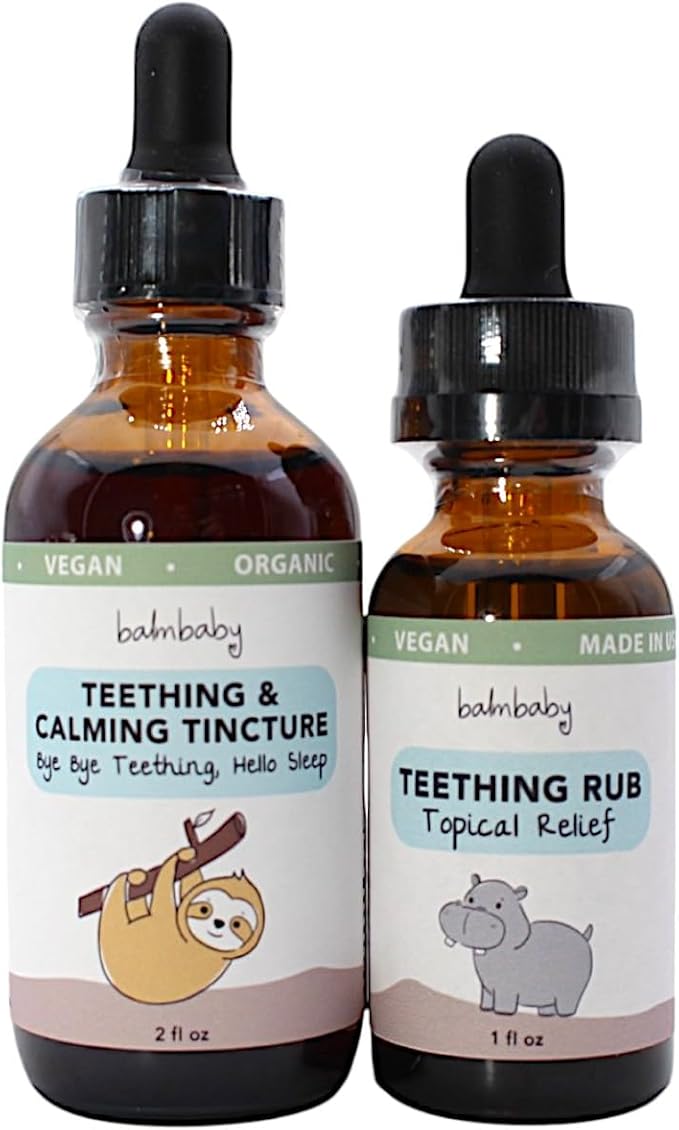 BALM! Baby Teething Rescue Kit – 100% Natural Teething & Calming Tincture + Topical Oil Rub | Bye Bye Discomfort, Hello Sleep Kids Relief for Gum Inflamation & Discomfort - Organic, Herbal - Glass
