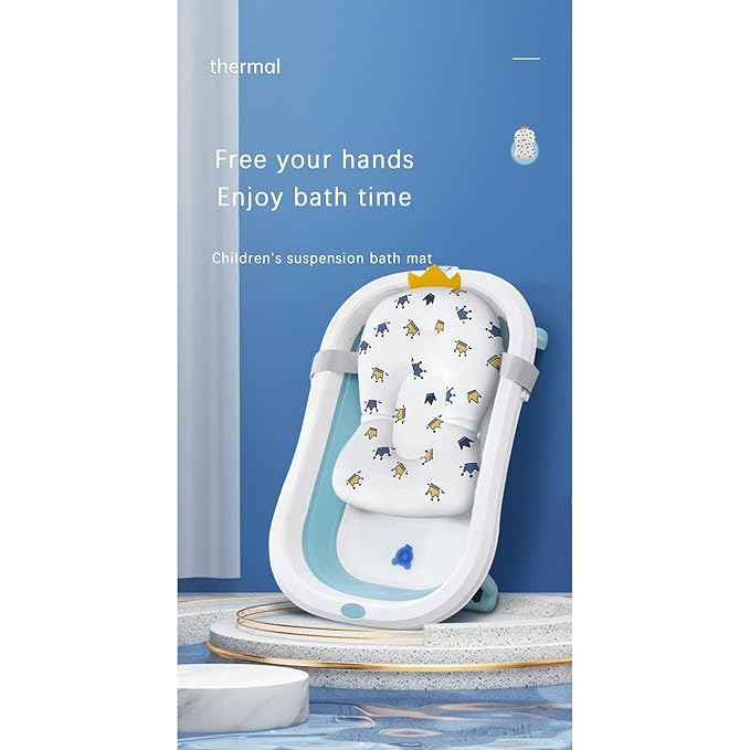 Baby Bath Cushion Pad Newborn Bathtub Mat Infant Bath Supporter Net Baby Bathtub Pillow Non-Slip Floating Bathing Tub Seat (White Crown, 28cm*43cm*26cm)