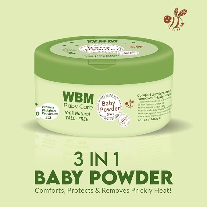 WBM Care 3 in 1 Baby Powder | Skin Reparing, Nourishing & Dry | Natural Dusting Powder | 4.9 oz