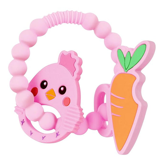 Teething Toys, Cute Easter Egg & Hen Colorful Teetning Toy Baby Toy 0-6 Months Infant Teething Toy, Baby Easter Birthday for Baby Teething Toy with Egg Toys Pink