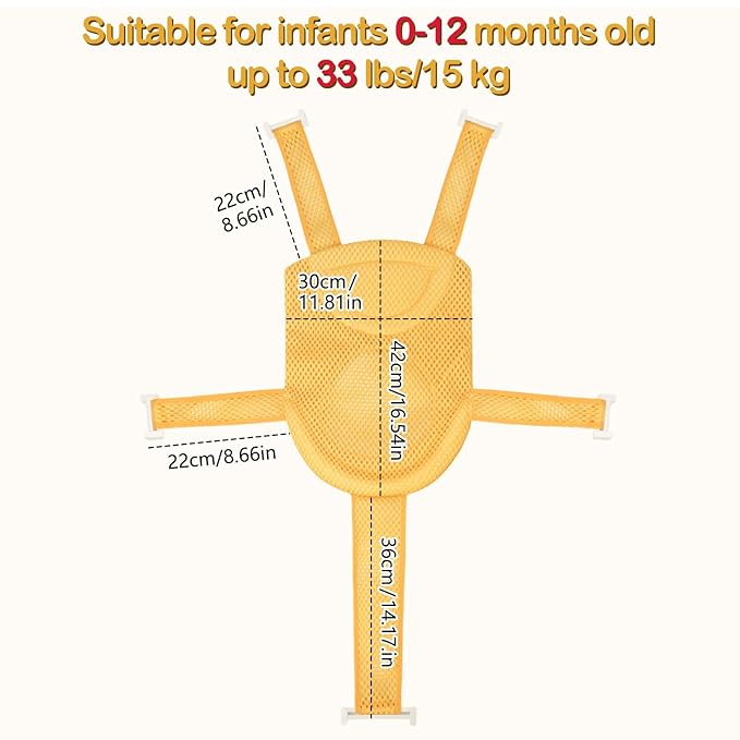 Colorlife Baby Bath Seat Support Net Infant Bathing Seat Support Mat, Adjustable Comfortable Non-Slip Five-Pointed Baby Shower Net Bathtub Sit Up Mesh for Newborn 0-12 Months-Yellow(No Bathtub)