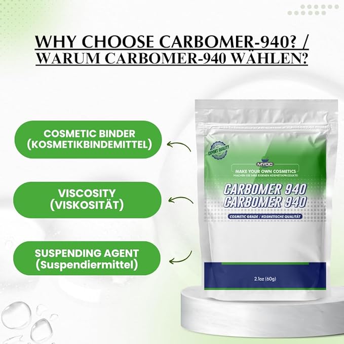 Carbomer 940 Powder (60 g / 2.1 oz) - Cosmetic Grade Thickening & Gelling Agent for DIY Serums Gels Creams & Lotions