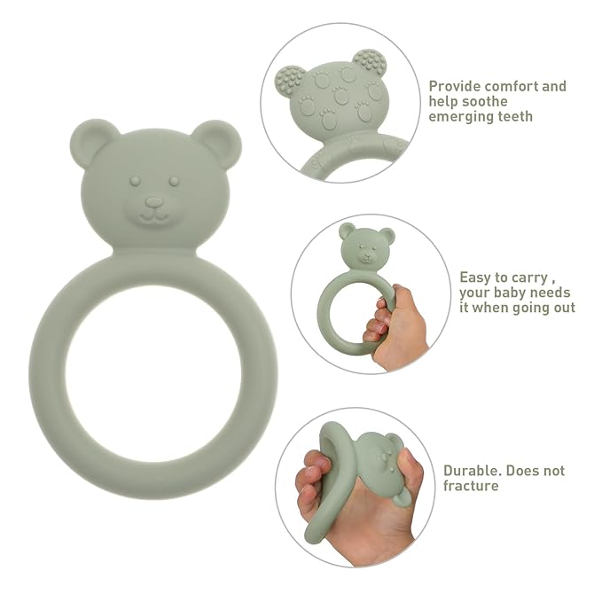 Silicone Baby Teether, Teething Toy Ring for Babies, Easy to Hold Design, BPA Free (Power Rose + Dusty Lilac)