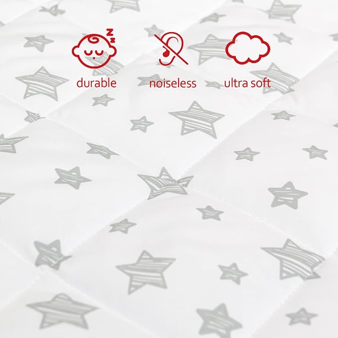 Pack and Play Sheet Quilted, Breathable Thick Playpen Lovely Print Cover 39"×27"×5" Compatible with Graco Portable Mini Cribs, Suitable for Yards and Foldable Mattress Pack and Play Pad, White Star