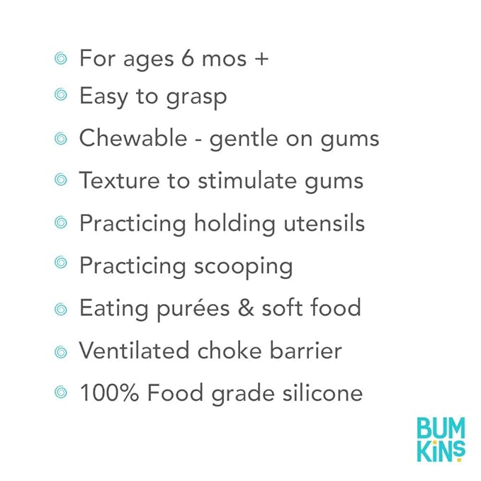 Bumkins Baby Utensils Set, Chewtensils Silicone Spoons for Dipping, Self-Feeding, Baby Led Weaning, Trainer Learning, First Stage Eating, Soft Practice Fork and Spoon, Babies 6 Months, Gray