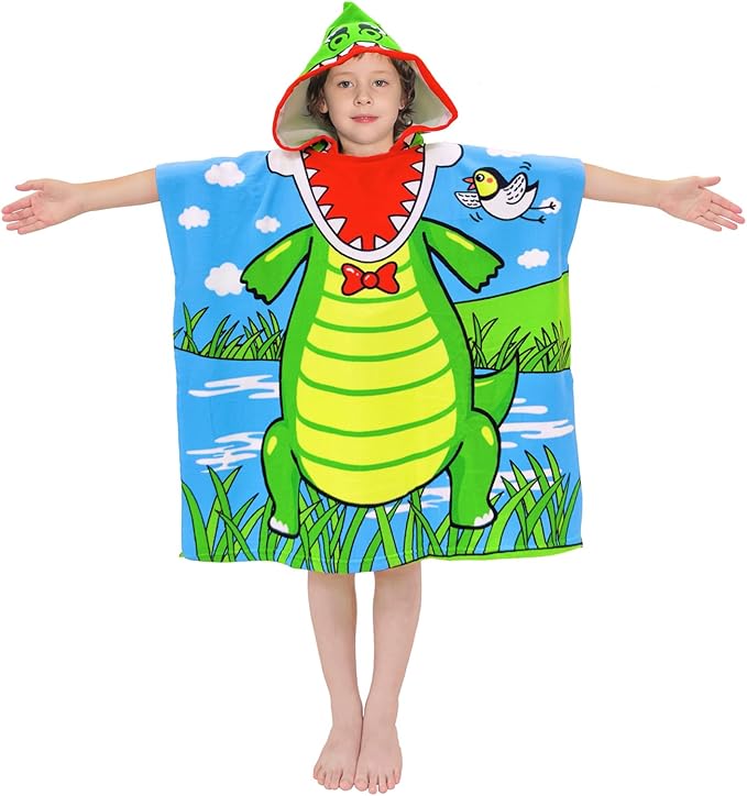 Hooded Kids Beach Towels - Toddler Bath Towel Girls Boys Swim Cover-ups for Ages 1 to 6 Kids Pool Towels Quick Dry Lightweight Soft Microfiber Poncho Towel 24x24 (Alligator Green)