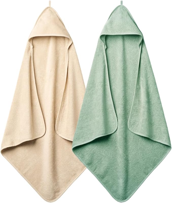 Baby Hooded Towel – Organic Cotton Baby Bath Towels, 32" x 32" Super-Soft and Absorbent Baby Towels for Newborn 2-Pack (Fog/Roman Green)