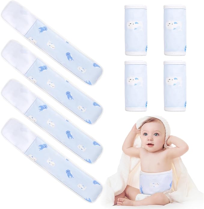 4Pcs Baby Infant Umbilical Cord Belly Bands Cartoon Cotton Soft Baby Belly Belt, Adjustable Newborn Belly Button Wrap, Baby Tummy Wrap for Protection, Baby Gifts for 0 to 12 Months(Whale)