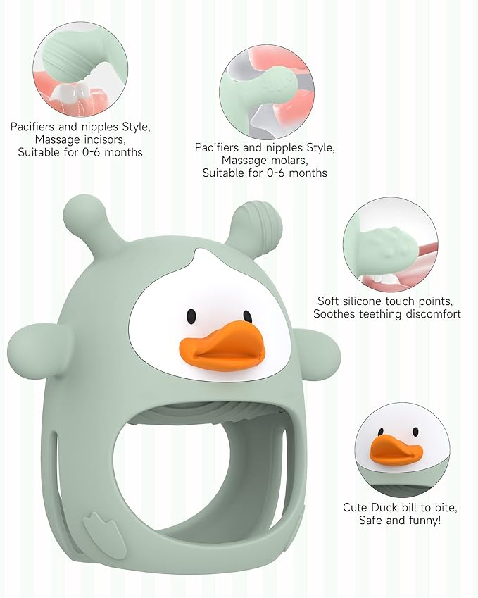 【2 Packs】 Teething Toys for Babies 0-6 Months, Never Drop Silicone Baby Teether, Hand Pacifier for Sucking Babies, Soothing Pain Relief, Best Chew Toy for Teething Baby, Teething Mitten for New Born