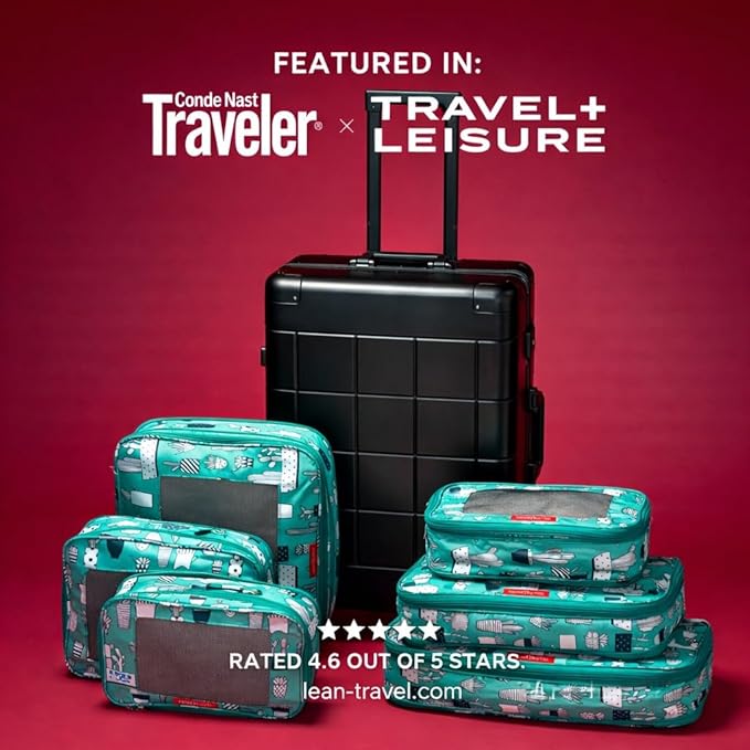 LeanTravel Premium Compression Packing Cubes for Travel - Luggage Organizers with Double Zipper - Sturdy Bags for Suitcase (6-Pack, Green Cactus)