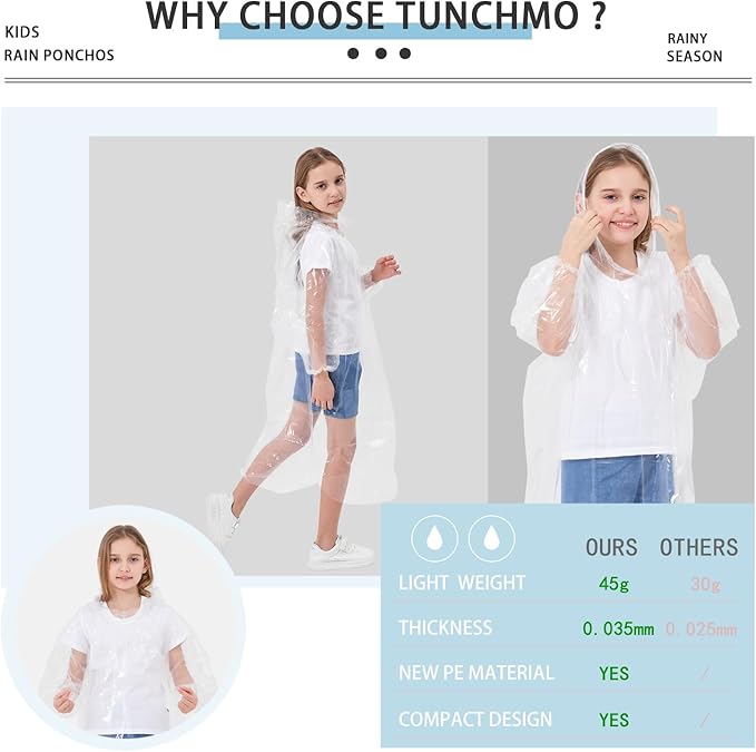 Disposable Rain Ponchos Family 6 Pack/Adults 4-10 Pack/Kids 6 Pack-50% Thicker with Sleeve