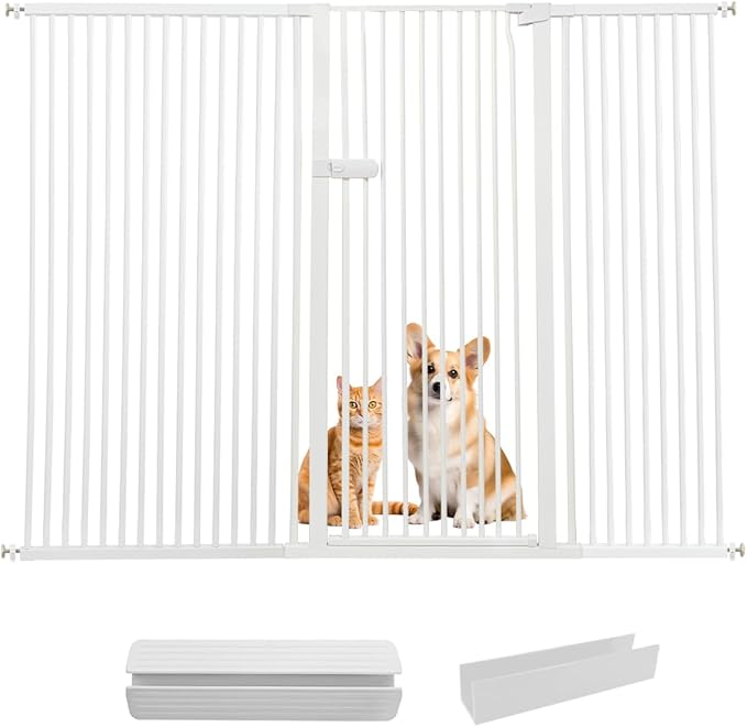 Lumizone Extra Tall Cat Gate 55.12" High Pressure Mounted Extra Wide 2025 New (17 Sizes) 1.37" Gap No Drilling Auto-Close One-Handed Operation Tall Pet Gate for Dogs(White, 55.12" H x 75.98"-80.11" W)