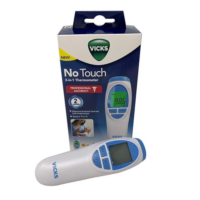 Vicks No Touch 3-in-1 Thermometer,Measures Forehead,Food and Bath temperatures