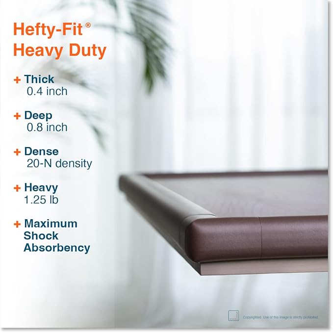 Roving Cove HeftyFit Edge Corner Protector Baby Proofing (Large 15ft Edge 4 Corners), Heavy-Duty, Soft NBR Rubber Foam, Furniture Fireplace Safety Bumper Guard, 3M Adhesive, Coffee Brown