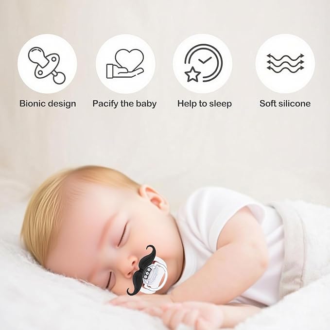 Funny Baby Pacifiers 0-18 Months - Mustache &Teeth Designs, Adorable Novelty Pacifiers for Baby Boys & Girls，BPA-Free
