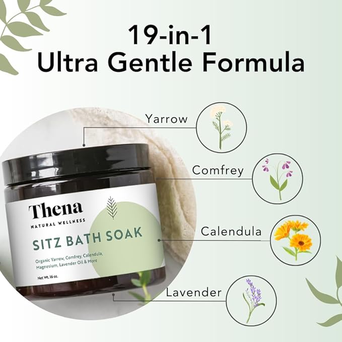 Thena Organic Sitz Bath Soak 2 Pack | Postpartum Essentials 100% Natural & Gentle with Pure Epsom and Dead Sea Salts Witch Hazel Lavender Essential Oil