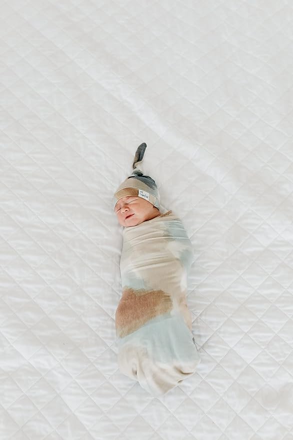 Copper Pearl Baby Beanie Hat Top Knot Stretchy Soft Picasso