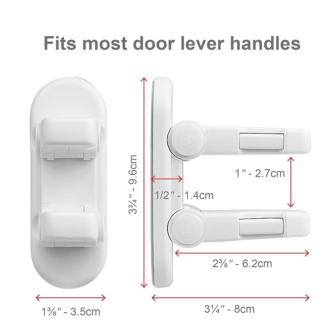 Child Proof Door Lever Lock, Door Handle Lock, Durable ABS with Adhesive Backing, Simple Install, No Tools Needed (U, Pack, 2)