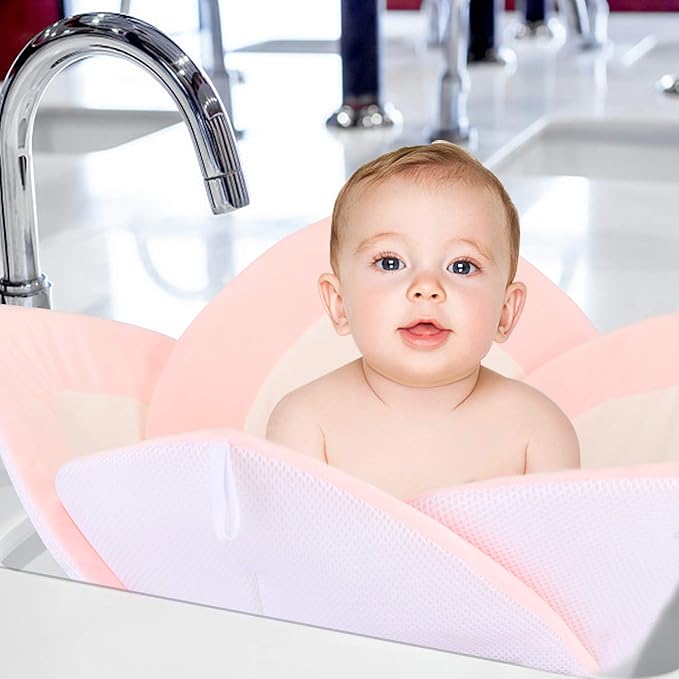 Baby Bath - Flower Baby Bath Pad Infant Bathtub Mat for Bathtub Tub Sink (Whitepink)