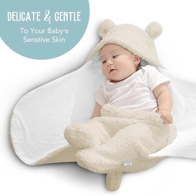 BlueMello Baby Swaddle Blanket | Ultra-Soft Plush Essential for Infants 0-6 Months | Receiving Swaddling Wrap Beige | Ideal Newborn Registry and Toddler Boy Accessories | Perfect Baby Girl Shower Gift