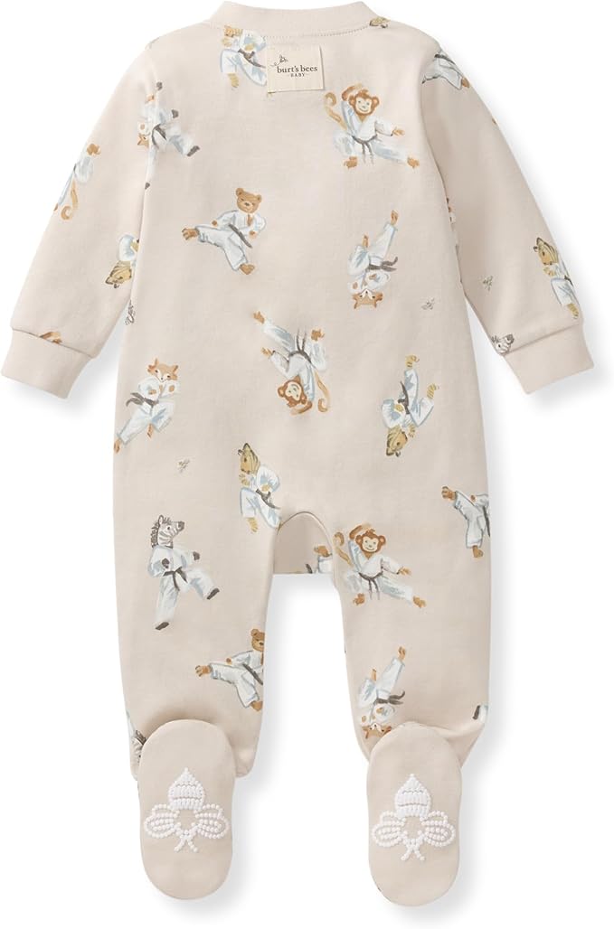 Burt's Bees Baby Boys Sleep and Play PJs, 100% Organic Cotton One-Piece Zip Front Romper Jumpsuit Pajamas