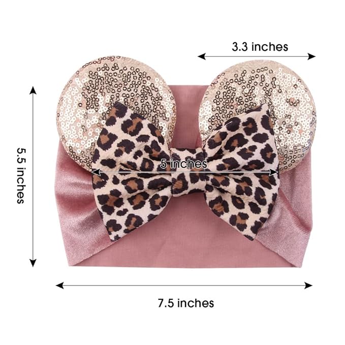 JIAHANG Baby Leopard Bows Turban Knotted Head Wraps, Hair Bows Headbands Stretchy Hair bands for Infant Toddlers Girls (pink leopard)