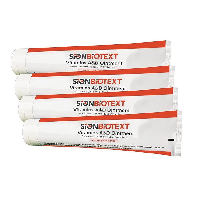 A and D Ointment by Sion Biotext Baby Diaper Rash Vitamin A + D Healing Cream for Dry Irritated Skin, Cuts, Burns Soothing Baby Care Medical Moisturizer + First Aid. (4 Ounce (Pack of 4)