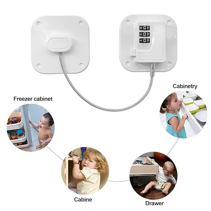 Refrigerator Lock, MOYONTE Fridge Locks for Kids Cabinet Locks Baby Proofing Child Safety Locks for Upright Freezer Drawers Cabinets Doors Windows Dressers Stove (White)