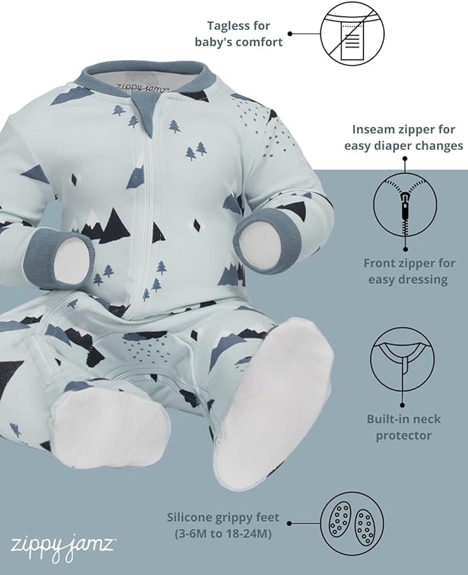 zippyjamz – Zipper Organic Sleeper Footed Onesies Sleeper Baby Pajamas with Inseam Zipper