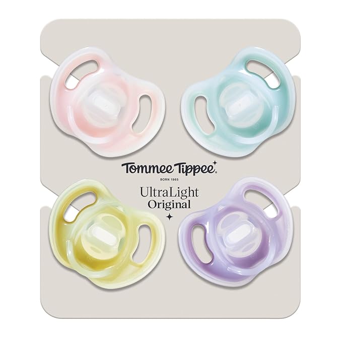 Tommee Tippee Ultra-Light Silicone Pacifier,6-18 Months,Symmetrical One-Piece Design,BPA-Free Silicone Binkies,Pink/Violet/Yellow,(Pack of 48)