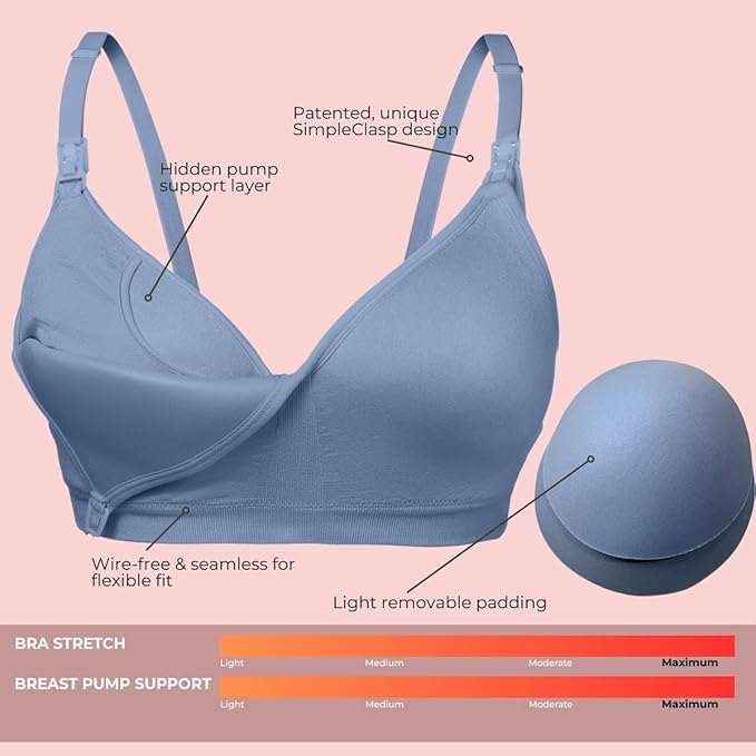 Supermom Silhouette with Removable Pads, Pumping Bra Hands Free, Adjustable Pumping & Nursing Bra for All Breast Pumps