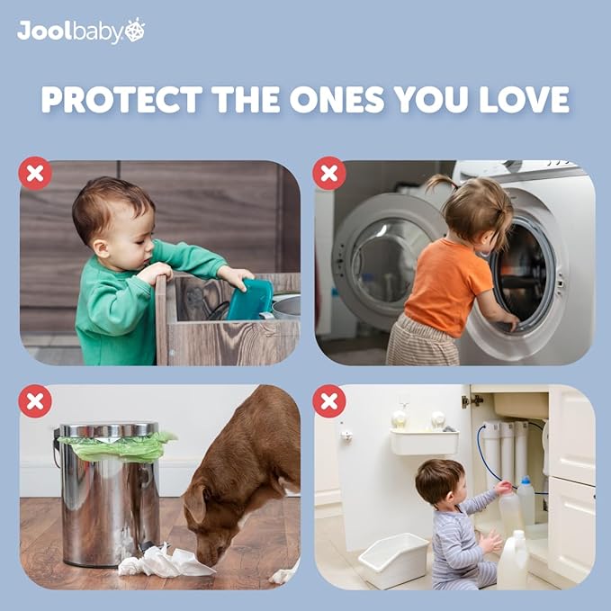 Child Safety Strap Locks (4 Pack) Baby Proof Cabinets, Drawers, Fridge, Toilet & Trash Cans – 3M Adhesive Childproof Locks – Jool Baby