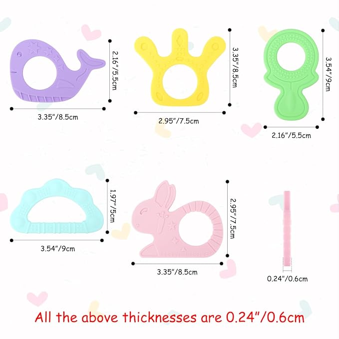 BEBOAN Silicone Baby Teething Toys, 5 Pack Cute Baby Teether Teething Ring Chew Toys Frozen Teether, BPA Free Easy to Grip Gifts for Infant Girls Boys 3 Months +