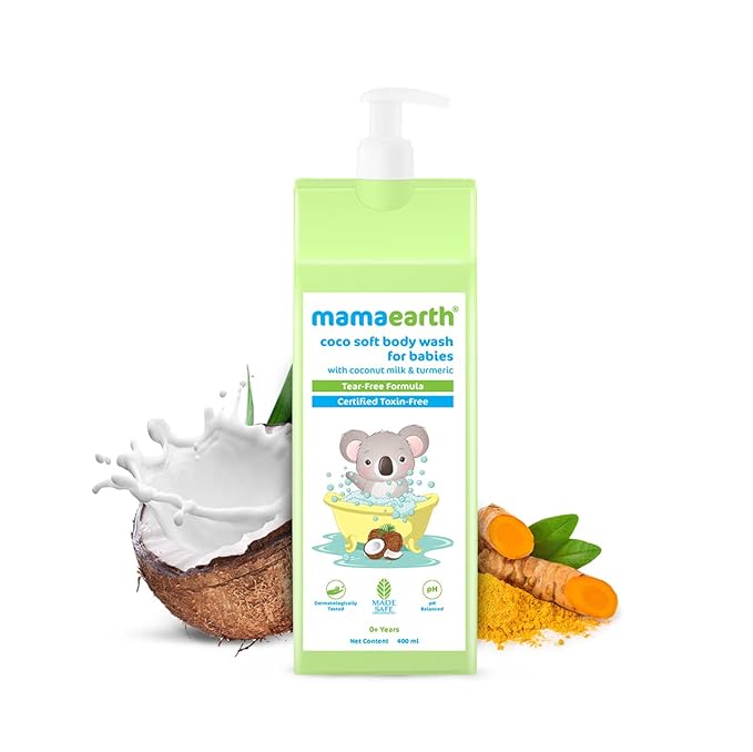 MAMAEARTH Coco Soft Baby Body Wash for Kids, 13.53 fl oz (400ml) – Gently Cleanses & Nourishes, with Coconut Milk & Turmeric, Tear-Free Formula, Safe for Sensitive Skin, Newborns & Toddlers