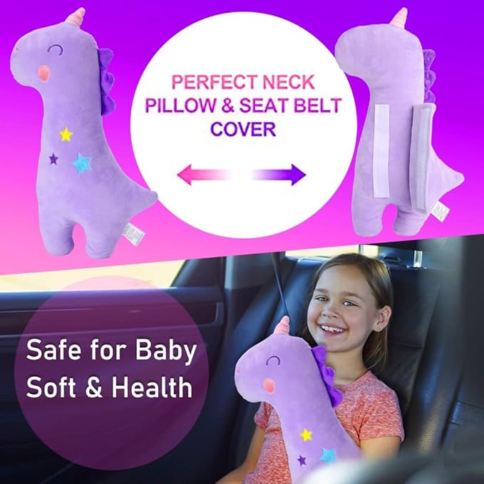 Seat Belt Cover Pillow for Kids, Car Seatbelt Cushion Shoulder Neck Support Protector Pad, Soft Stuffed Plush Travel Vehicle Safety Belts Strap Pillow for Boys and Girls Headrest (Unicorn)