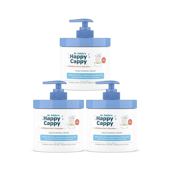 Happy Cappy Dr. Eddie's Moisturizing Cream - Baby Eczema Cream, Eczema Lotion for Kids, Pediatrician-Formulated, Gentle, Paraben Free, Hypoallergenic, Soothes Dry Skin - 12 Fl Oz (Pack of 3)