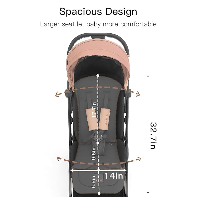 Gravity Folding Baby Stroller - Portable Travel Toddler Stroller w/Adjustable Backrest, Canopy & Cup Holder, Lightweight and UV Protected, One-Hand Automatic Folding - Khaki