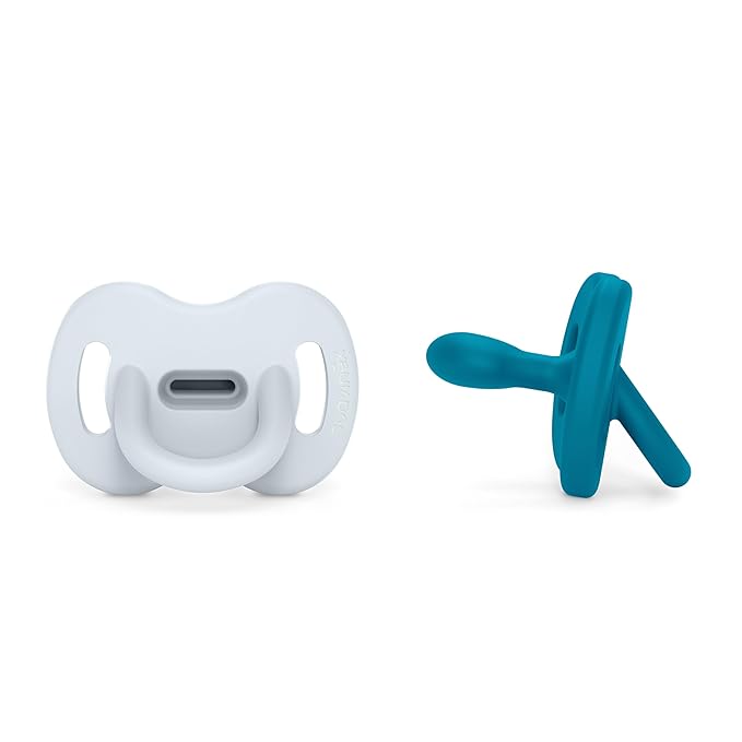 Color Essence SX PRO Silicone Baby Pacifier 2Pk, Made with 100% Soft Silicone, Baby Essentials Perfect for Breastfeeding Babies, Designed in Spain, 6-18 Mths, Ballad Blue/Deep Ocean