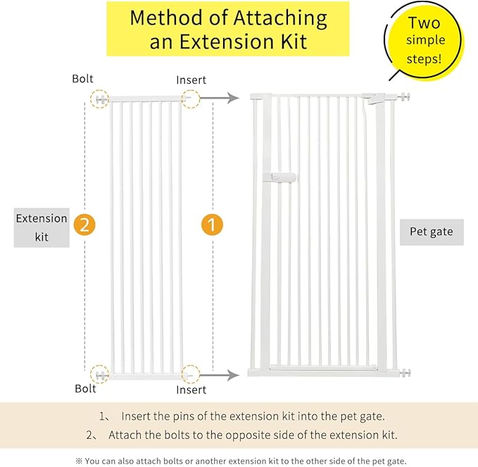 Lumizone Extra Tall Cat Gate Extension Kit 55.12" High Pressure Mounted 2025 New 16.73" Extra Wide 1.37" Gap No Drilling Tall Pet Gate for Dogs (White, 55.12" H x 16.73" W, Extension)