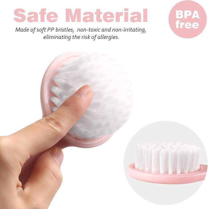 Baby Hair Comb Set Soft Baby Hair Brush Baby Comb Hair Comb Set Newborn Baby Hair Brush and Comb Set Baby Care Hair Brush for Girls and Boys,Ideal Present for Baby Pink
