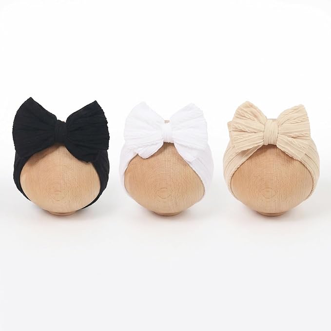 Baby Bows Headbands Soft Nylon Handmade Hair Accessories for Newborn Infant Toddler Kids (3 Mixed White, Large)