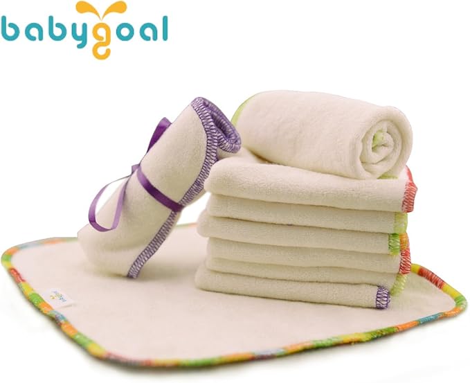 babygoal Reusable Rayon from Bamboo Baby Wipes, 12 Pack Washable Small Size Saliva Towel Face Washcloths, Cloth Wipes 8‘’x8‘’ 12BW02