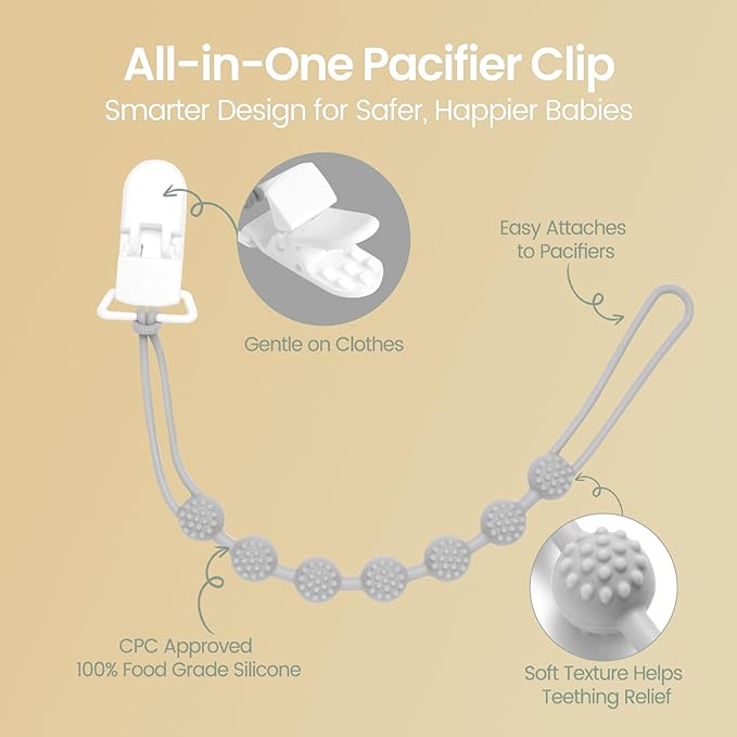 6 Pack Silicone Pacifier Clip with One-Piece Design for Baby Boys and Girls, BPA Free Soft Flexible Binky Clips with Texture for Baby Essentials